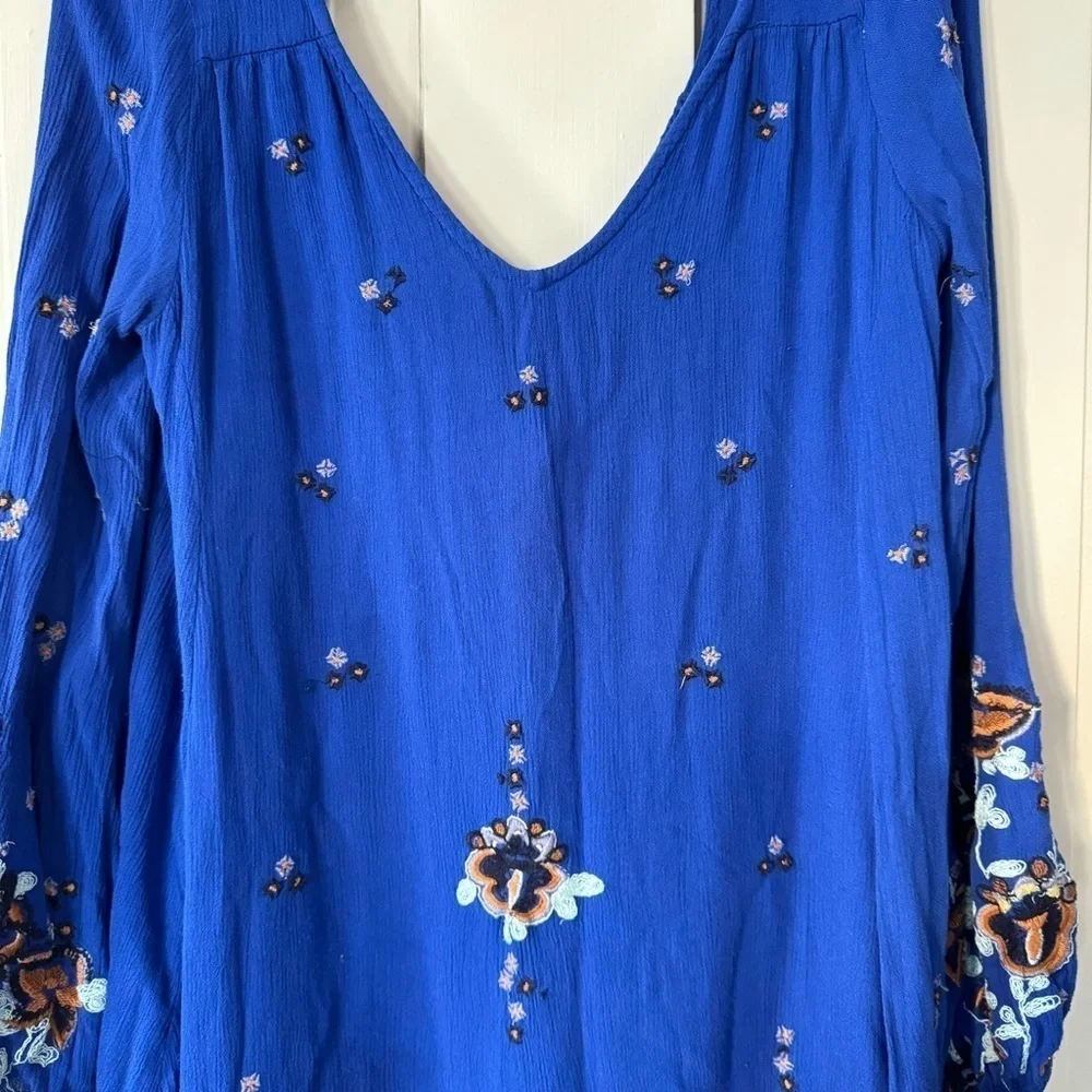 Free People Blue Embroidered Open Back Long Sleeve Dress - Picture 6 of 15